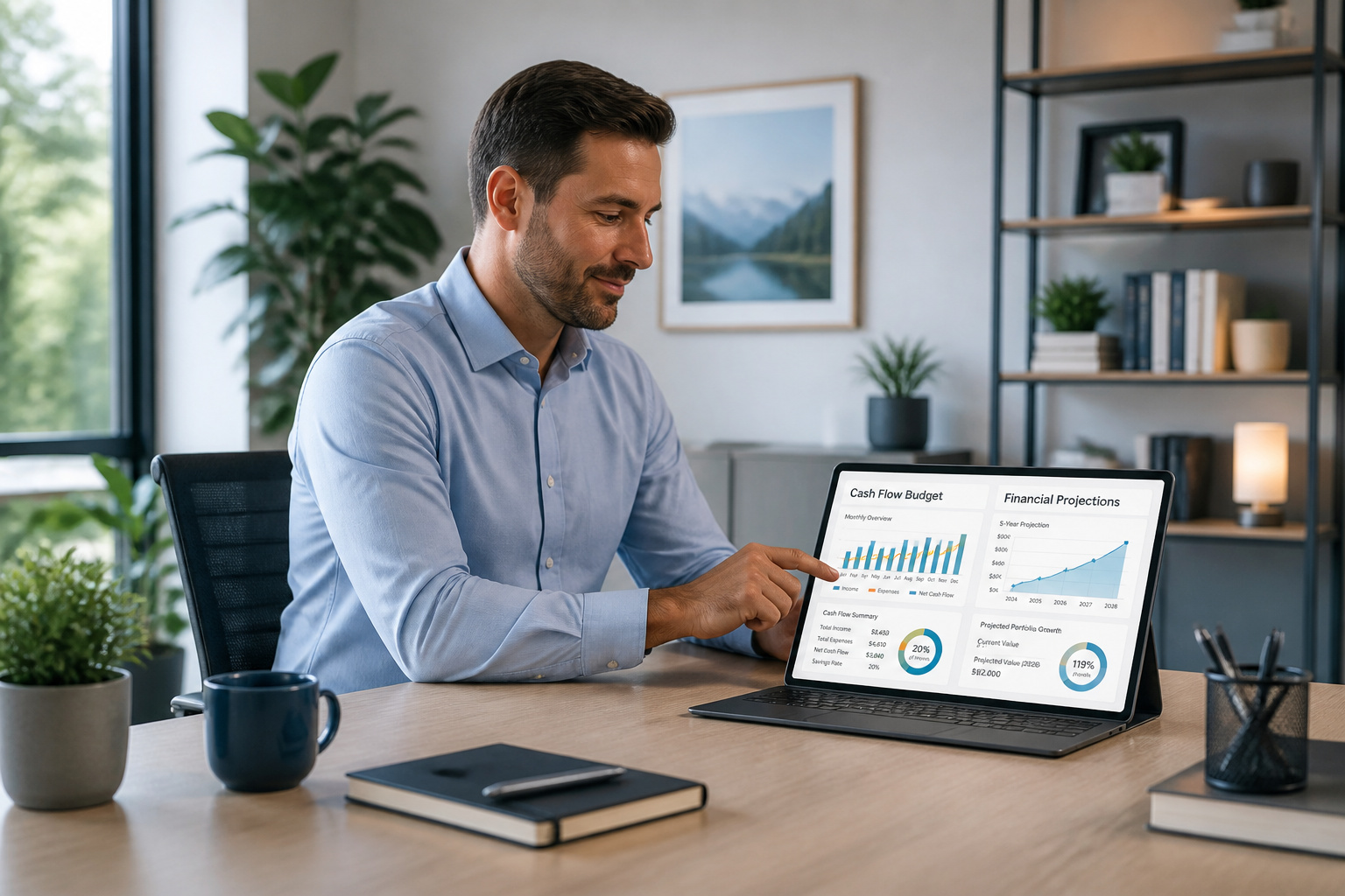 Entrepreneur analysant son budget de trésorerie