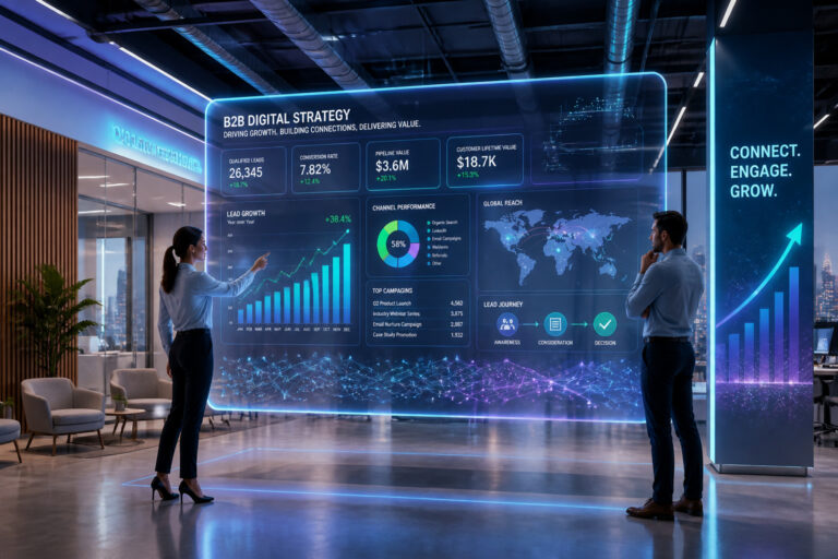 Équipe B2B préparant une stratégie digitale de croissance