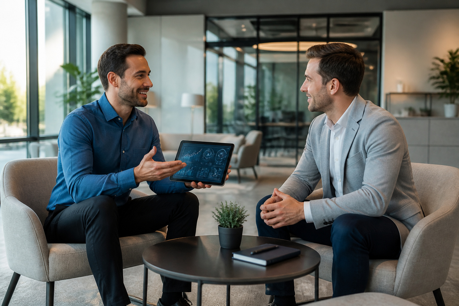 Discussion professionnelle sur tablette